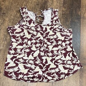 Old Navy Burgundy and Cream Floral Tank Top